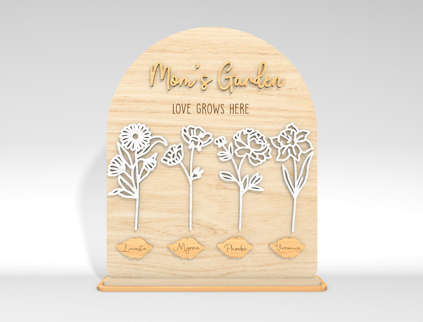 Personalized Mom Garden Flower Holder SVG Birth Month Flowers Laser Cut File for xTool and LightBurn