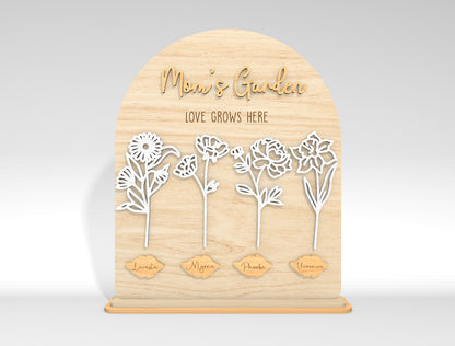 Personalized Mom Garden Flower Holder SVG Birth Month Flowers Laser Cut File for xTool and LightBurn