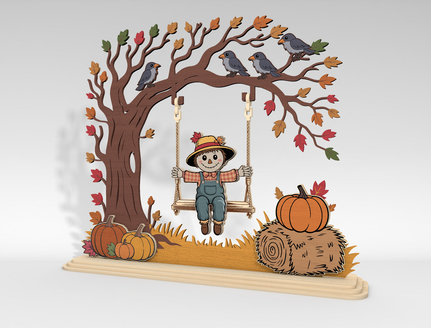 Scarecrow on Swing Fall Scene SVG for Glowforge xTool LightBurn