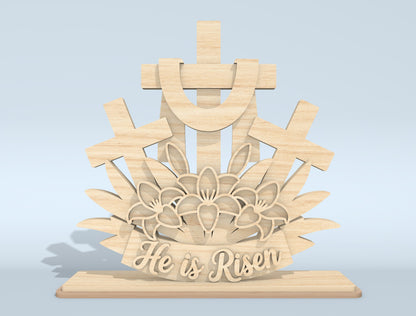 He Is Risen Easter Tabletop Decor Bundle | Religious Cross & Tomb Laser Cut File | Digital Download | Ready to Cut for Glowforge, xTool, LightBurn, etc.