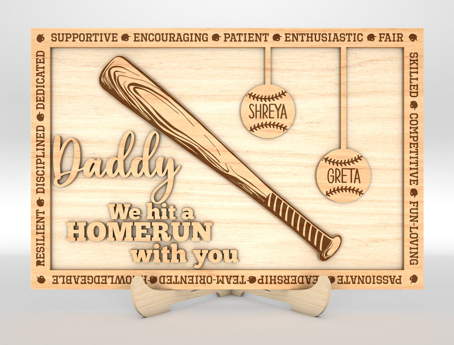 "Daddy We Hit A Home Run With You" Baseball Trophy Sign SVG for Glowforge and xTool