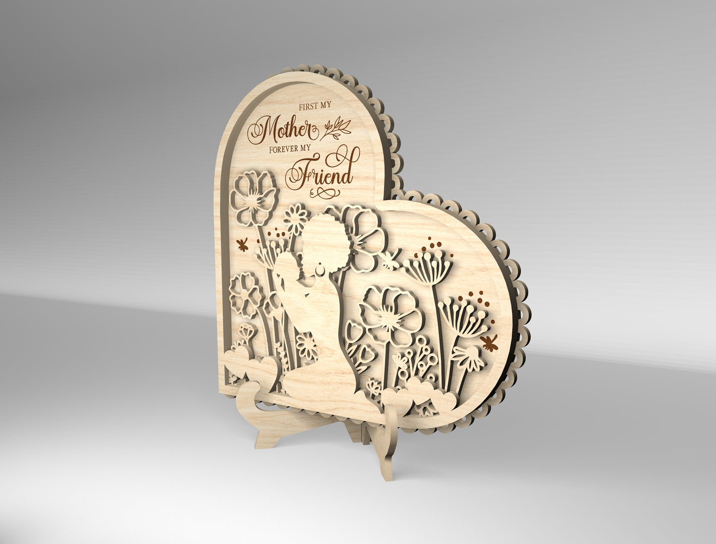 "First My Mother Forever My Friend" Floral Heart SVG for xTool
