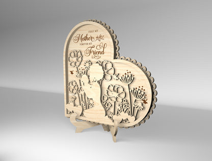 "First My Mother Forever My Friend" Floral Heart SVG for xTool