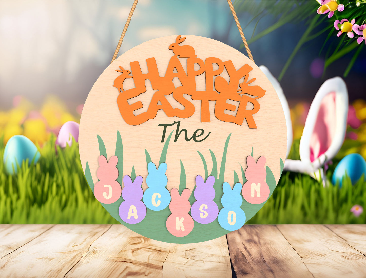 Personalized Easter Bunny Name Door Sign SVG for LightBurn and xTool