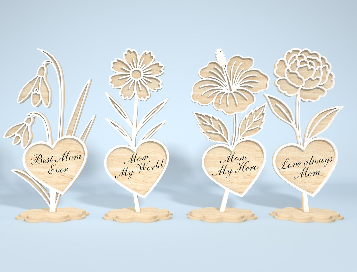 Minimalist Flower Heart Stand SVG Bundle for LightBurn and xTool