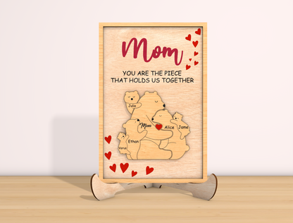 Mom Bear Family Puzzle Sign SVG You Are The Piece for Glowforge