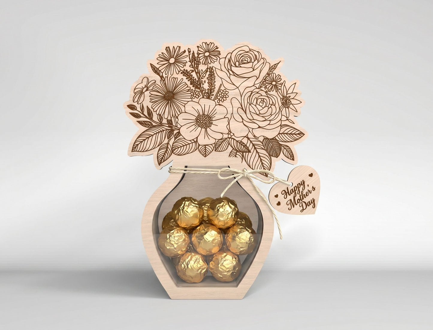 Flower Vase Candy Holder SVG Bundle 3D Wooden Bouquet Gift Jar for Glowforge and xTool