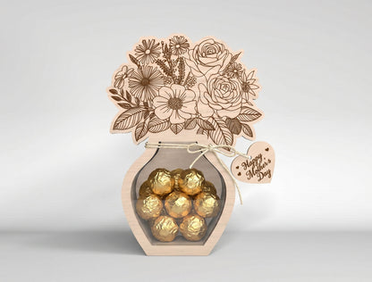 Flower Vase Candy Holder SVG Bundle 3D Wooden Bouquet Gift Jar for Glowforge and xTool