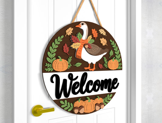 Fall Goose Welcome Door Hanger SVG for Glowforge xTool LightBurn