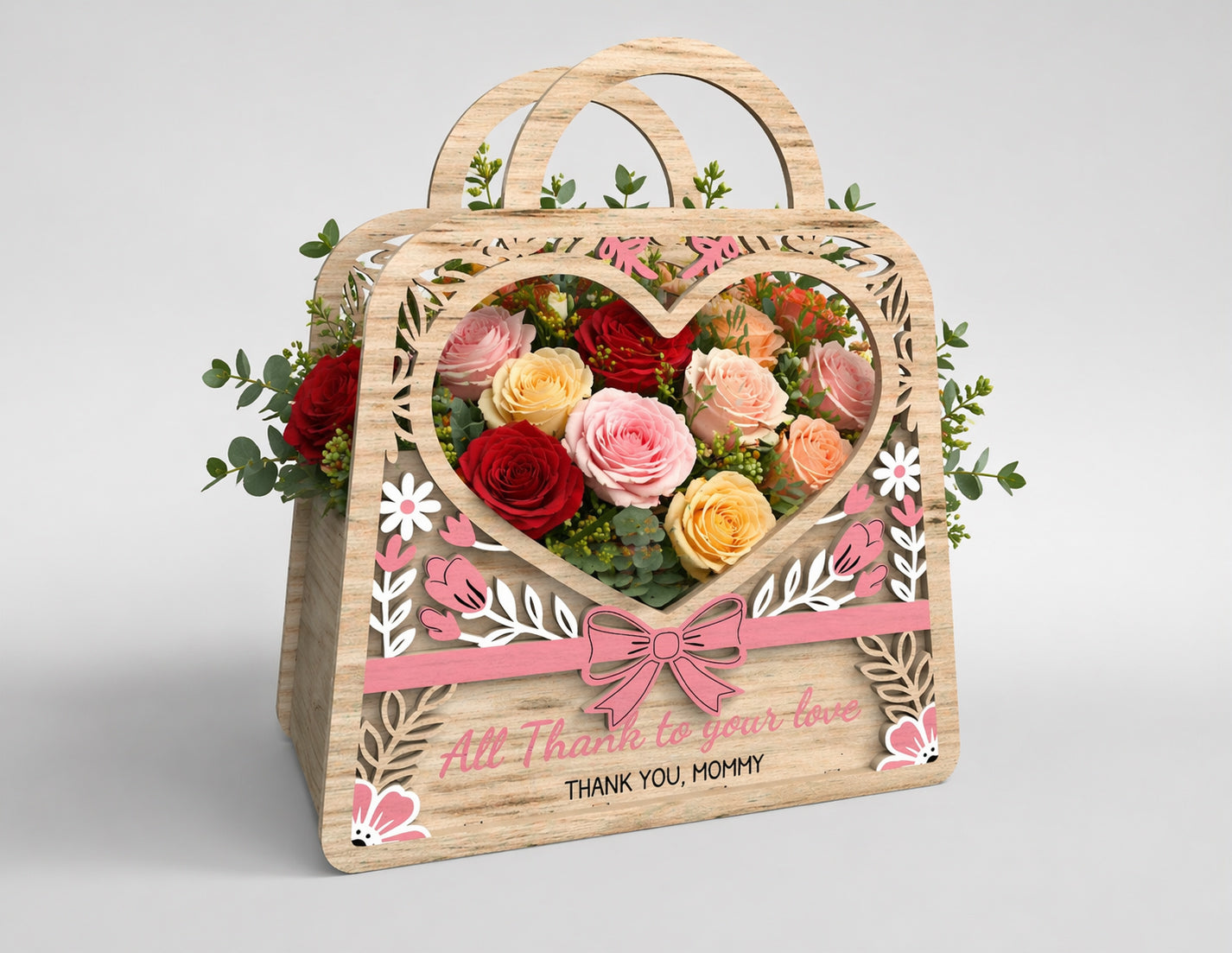 3D Flower Basket SVG Bundle Decorative Wooden Carrier Laser Cut File for xTool and LightBurn
