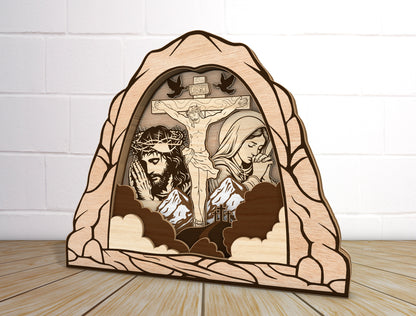 Layered Crucifixion Shadow Box Laser Cut File | Christian Faith Decor | Religious Wooden Art | Glowforge, xTool, LightBurn, etc.
