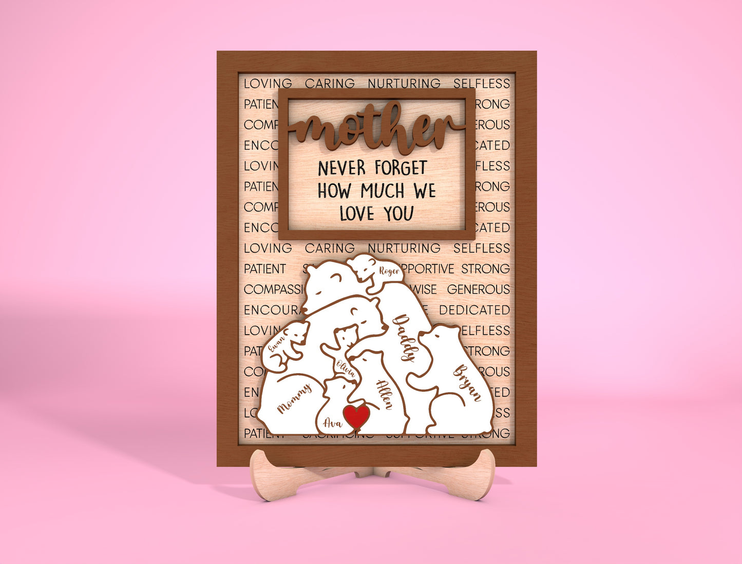 Personalized Mom Bear Sign SVG Custom Family Name for LightBurn