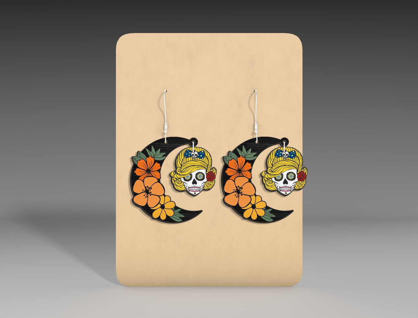 Halloween Skull Moon Earrings SVG Bundle 3 Designs for LightBurn xTool Glowforge