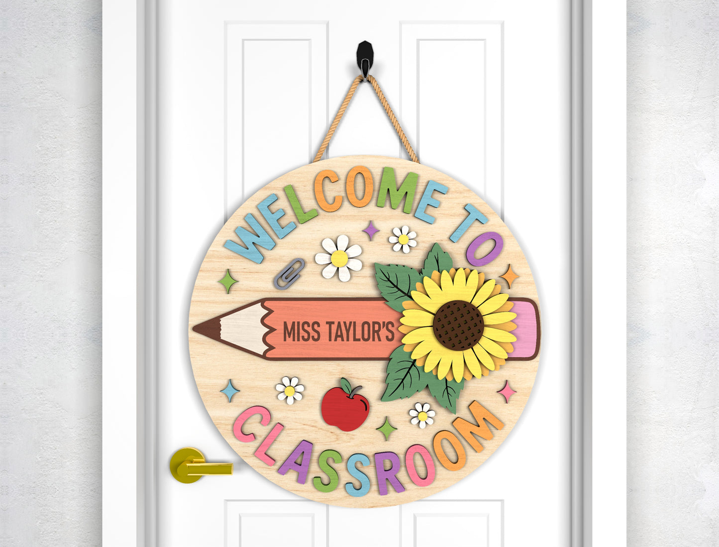 Personalized Sunflower Teacher Door Sign SVG Laser Cut File for Glowforge and xTool