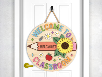 Personalized Sunflower Teacher Door Sign SVG Laser Cut File for Glowforge and xTool