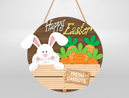 Cute Bunny Easter Door Hanger SVG Carrot Crate Decor for LightBurn and xTool