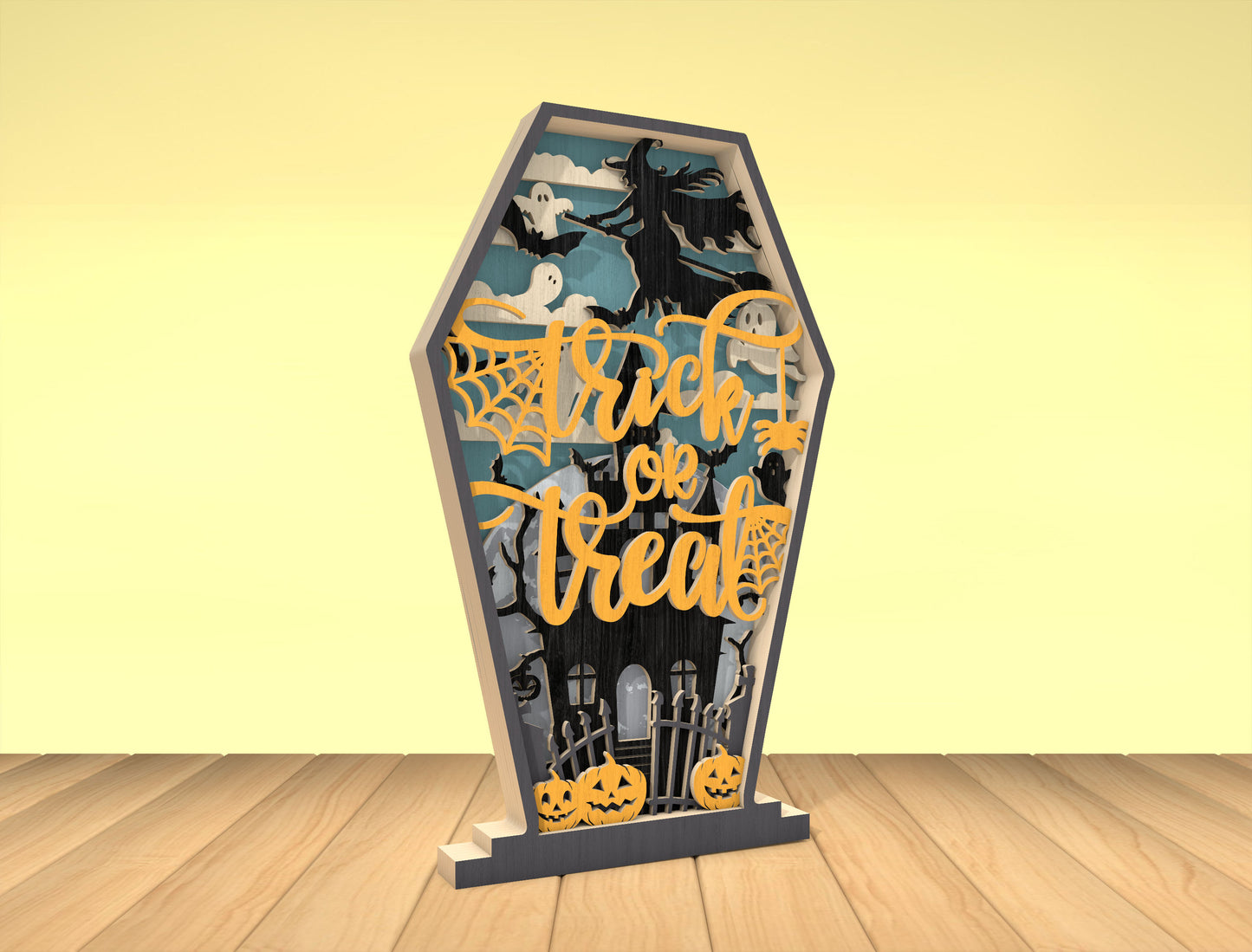 Trick or Treat Coffin Multilayer SVG Halloween Laser Cut File for LightBurn