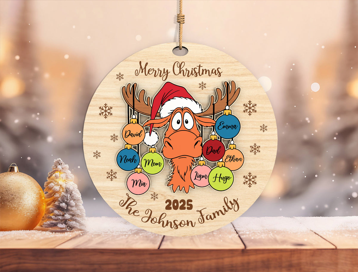 Personalized Moose Family Christmas Ornament SVG Laser Cut F 3