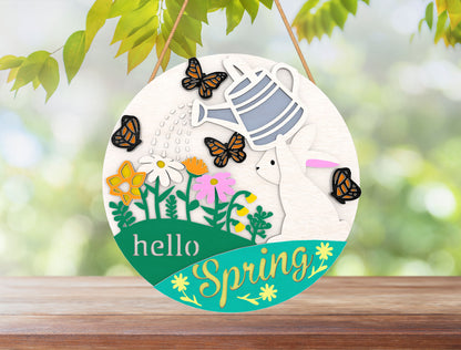 Hello Spring Floral Bunny Door Hanger SVG Bundle for LightBurn and xTool