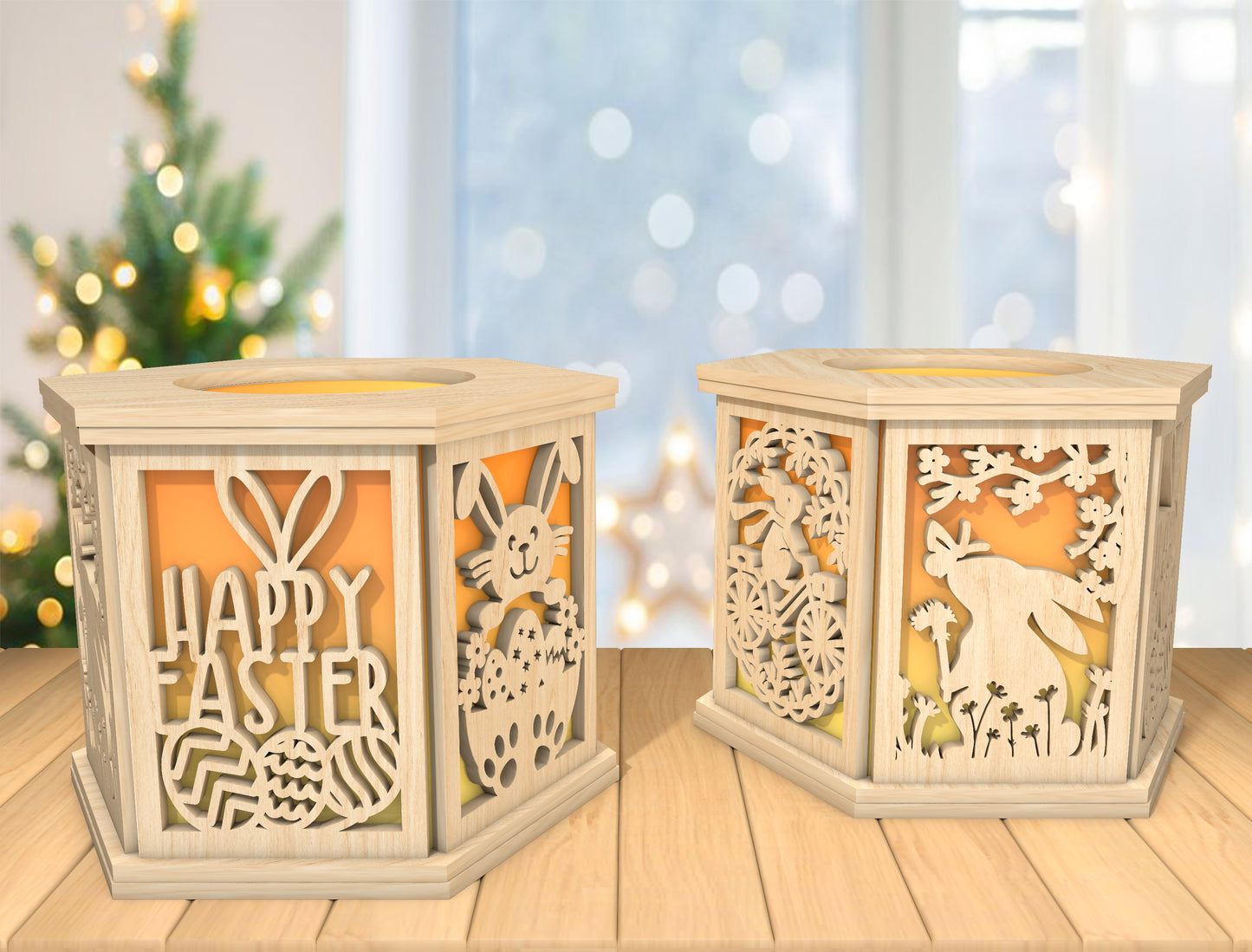 Happy Easter Lantern Box SVG Bunny Light Decor for Glowforge and xTool
