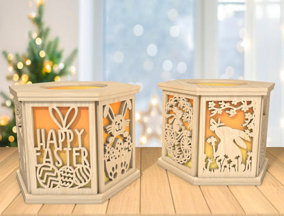 Happy Easter Lantern Box SVG Bunny Light Decor for Glowforge and xTool