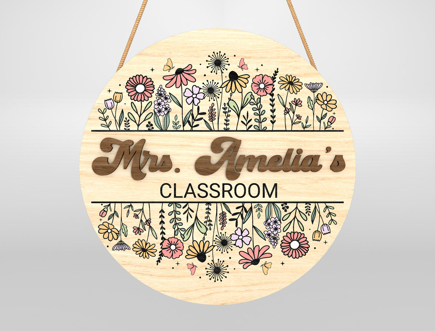Personalized Floral Classroom Door Sign Laser Cut File SVG for xTool and Glowforge