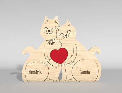 Cat Family Wooden Puzzle Sign SVG for Glowforge and LightBurn