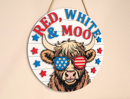 Red White and Moo Highland Cow SVG Laser Cut File for Glowforge