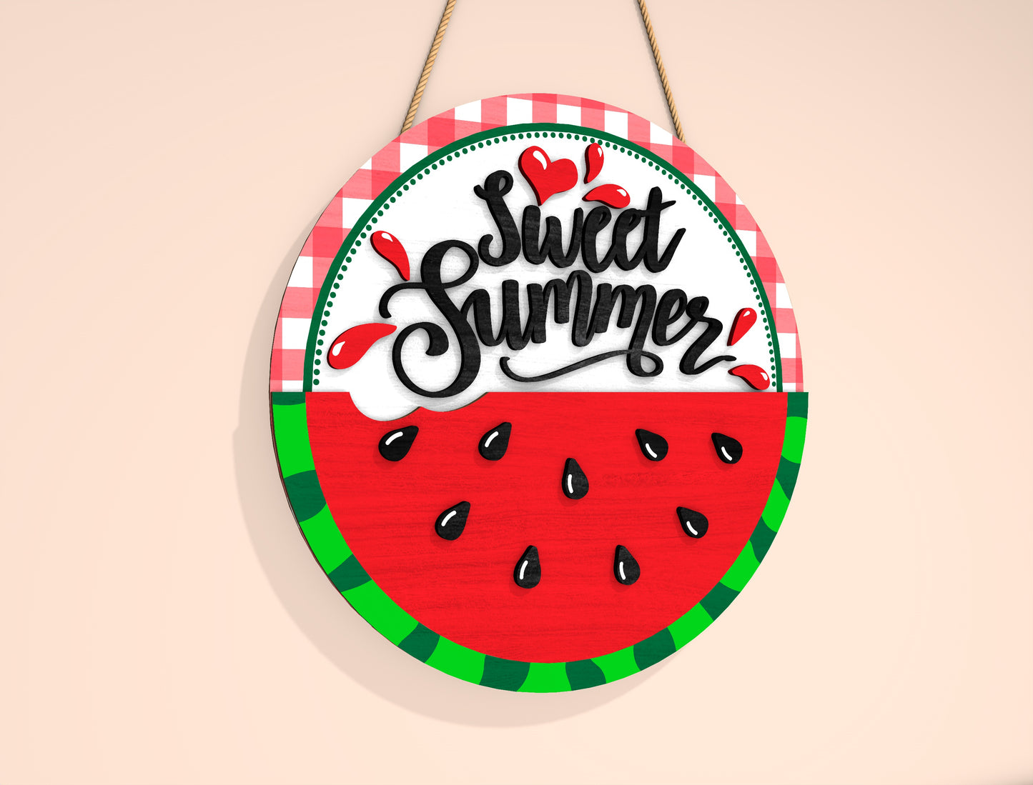 Watermelon Gingham Door Sign SVG for Glowforge and xTool