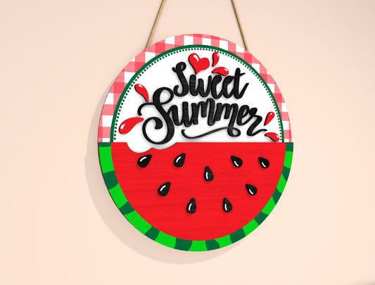 Watermelon Gingham Door Sign SVG for Glowforge and xTool
