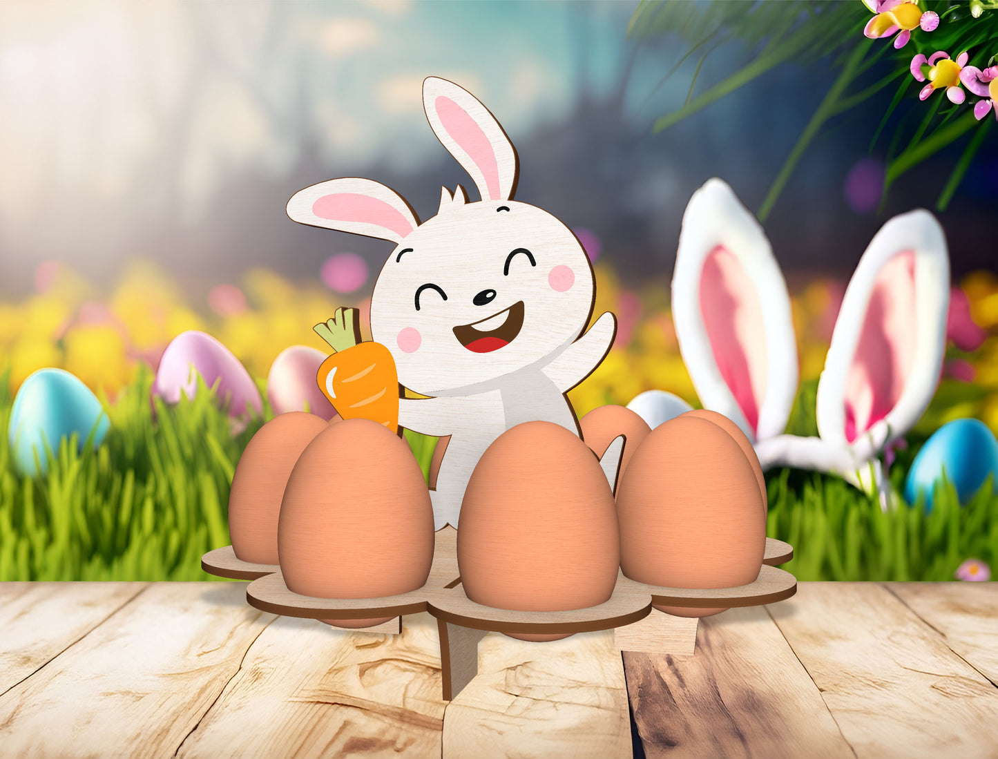 Easter Bunny Egg Holder Tray SVG Wooden Decor for Glowforge and xTool