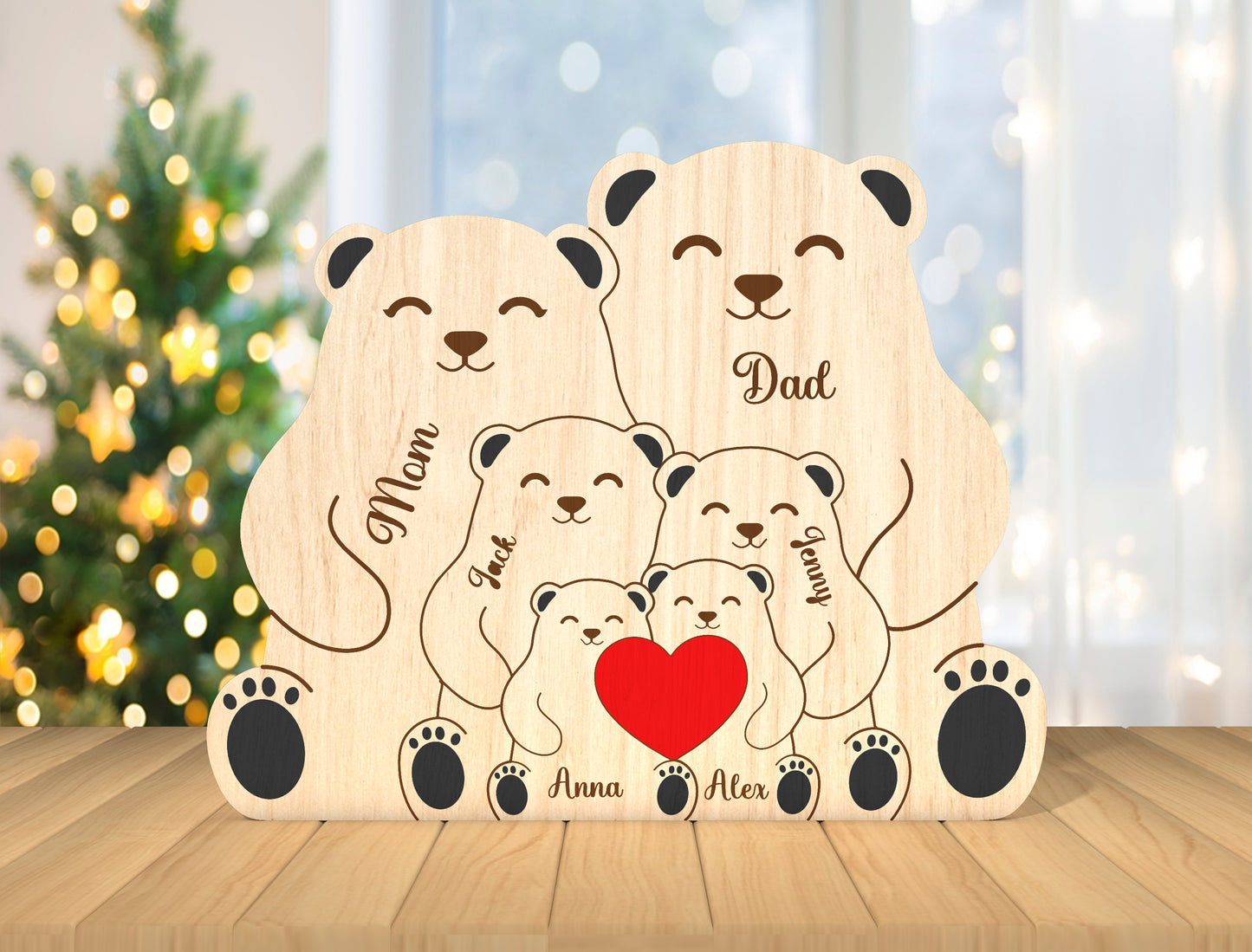 Sitting Bear Family Puzzle Sign SVG for Glowforge and LightBurn