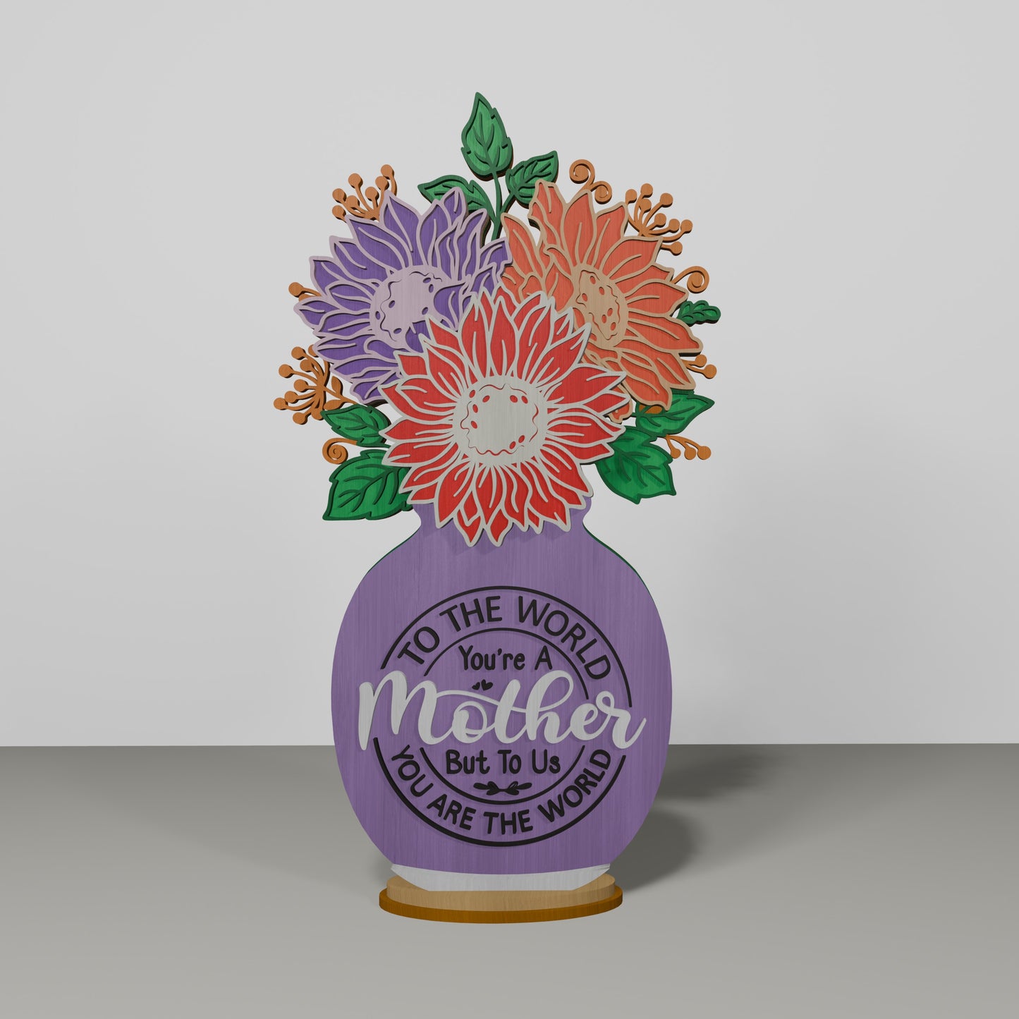 Floral Mom Vase Tabletop Decor SVG Mother's Day for Glowforge