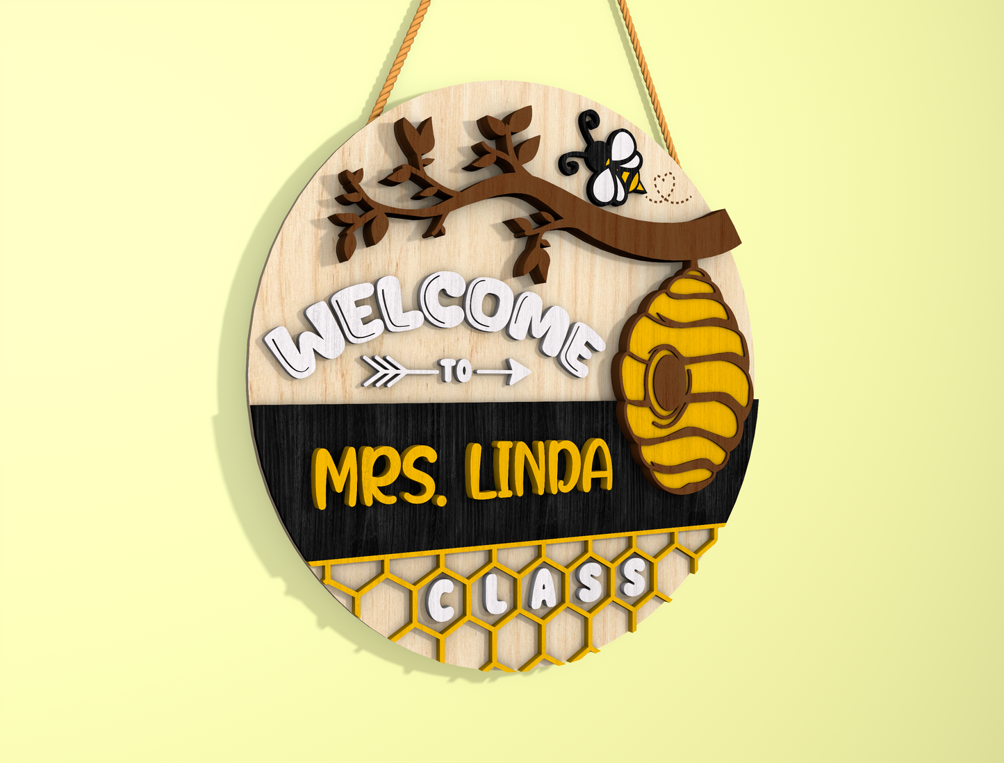 Bee Classroom Door Hanger SVG for Glowforge and LightBurn