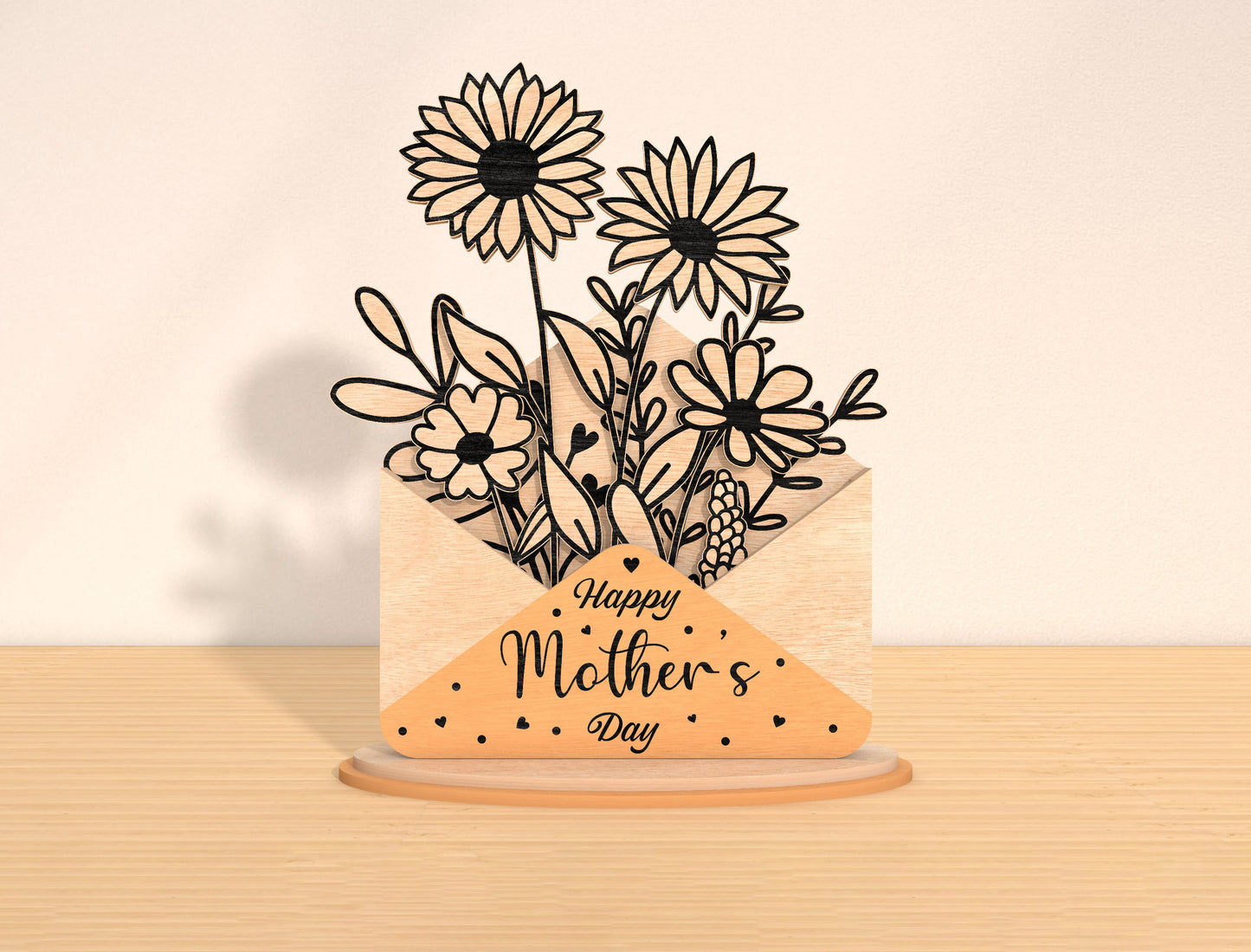 Mother’s Day Envelope Flower Laser Cut File Bundle | Floral Letter Decor | Botanical Wooden Sign | Glowforge, xTool, LightBurn, etc.