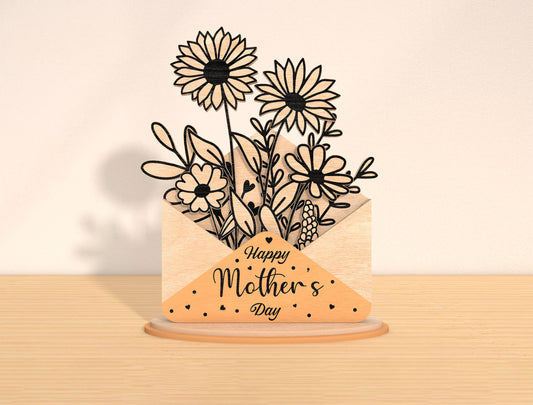 Mother’s Day Envelope Flower Laser Cut File Bundle | Floral Letter Decor | Botanical Wooden Sign | Glowforge, xTool, LightBurn, etc.