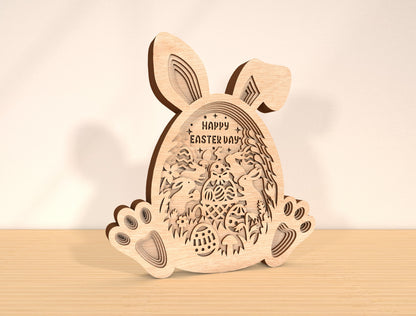 Multilayer Bunny Happy Easter SVG Rabbit Egg Scene for Glowforge and xTool