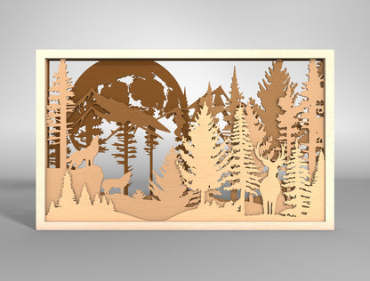 Mountain Wildlife Layered Wall Art SVG for Glowforge and xTool Laser Cut File