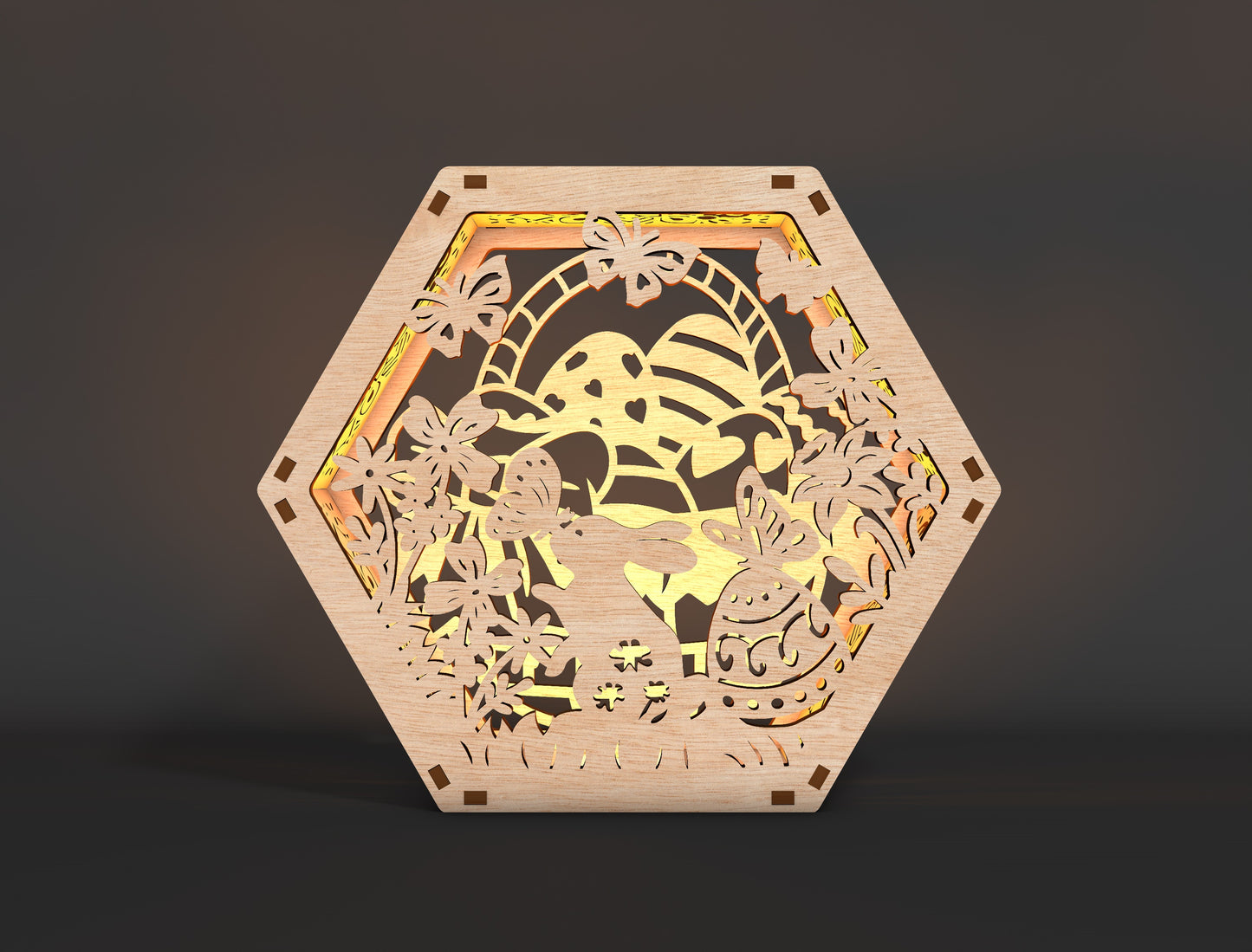 Easter Bunny Lantern SVG Spring Floral Hexagon Light Box for Glowforge