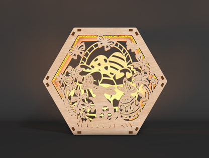 Easter Bunny Lantern SVG Spring Floral Hexagon Light Box for Glowforge