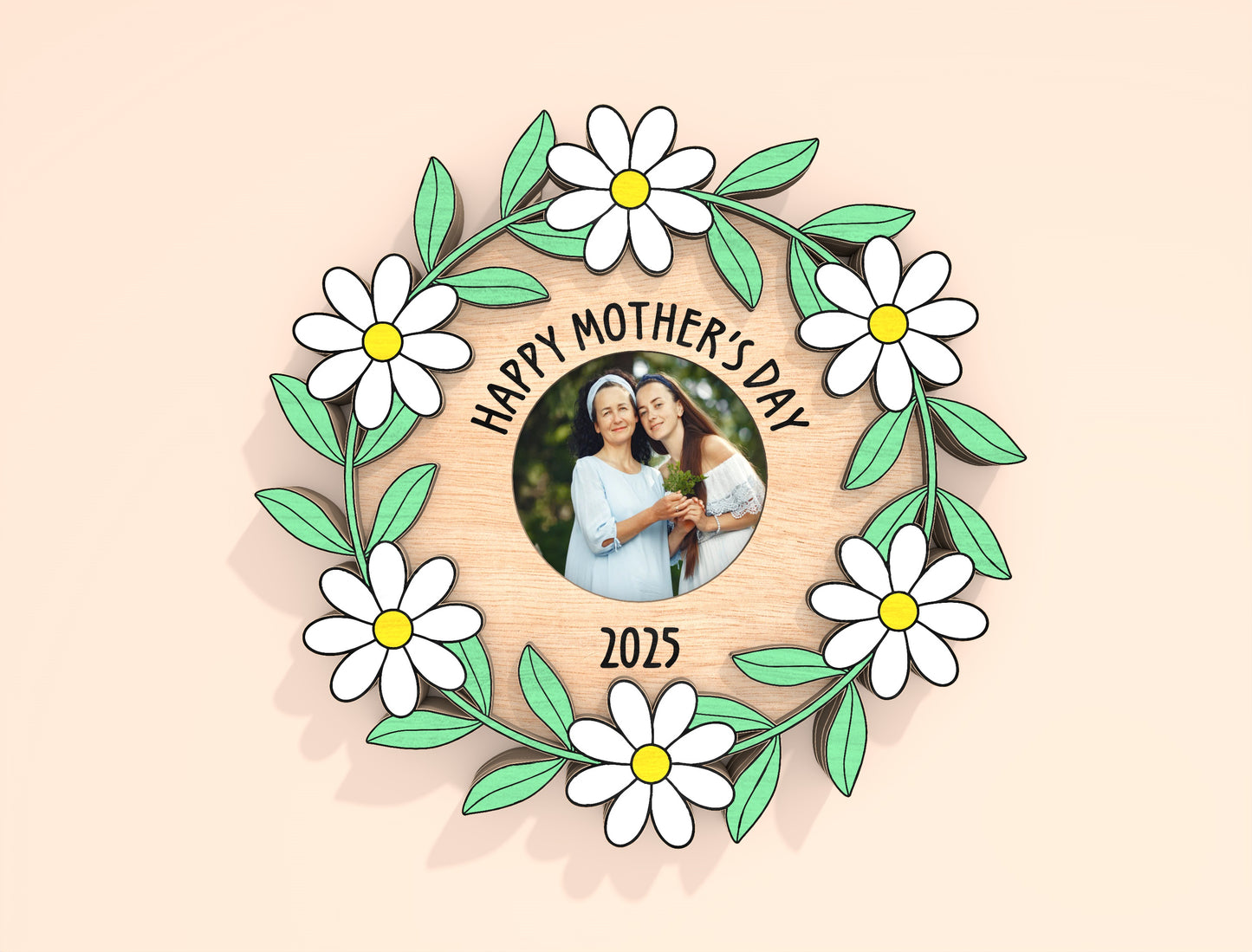 Mother’s Day Floral Wreath Laser Cut File Bundle | Photo Frame Decor | Layered Wooden Circle Designs | Glowforge, xTool, LightBurn, etc.