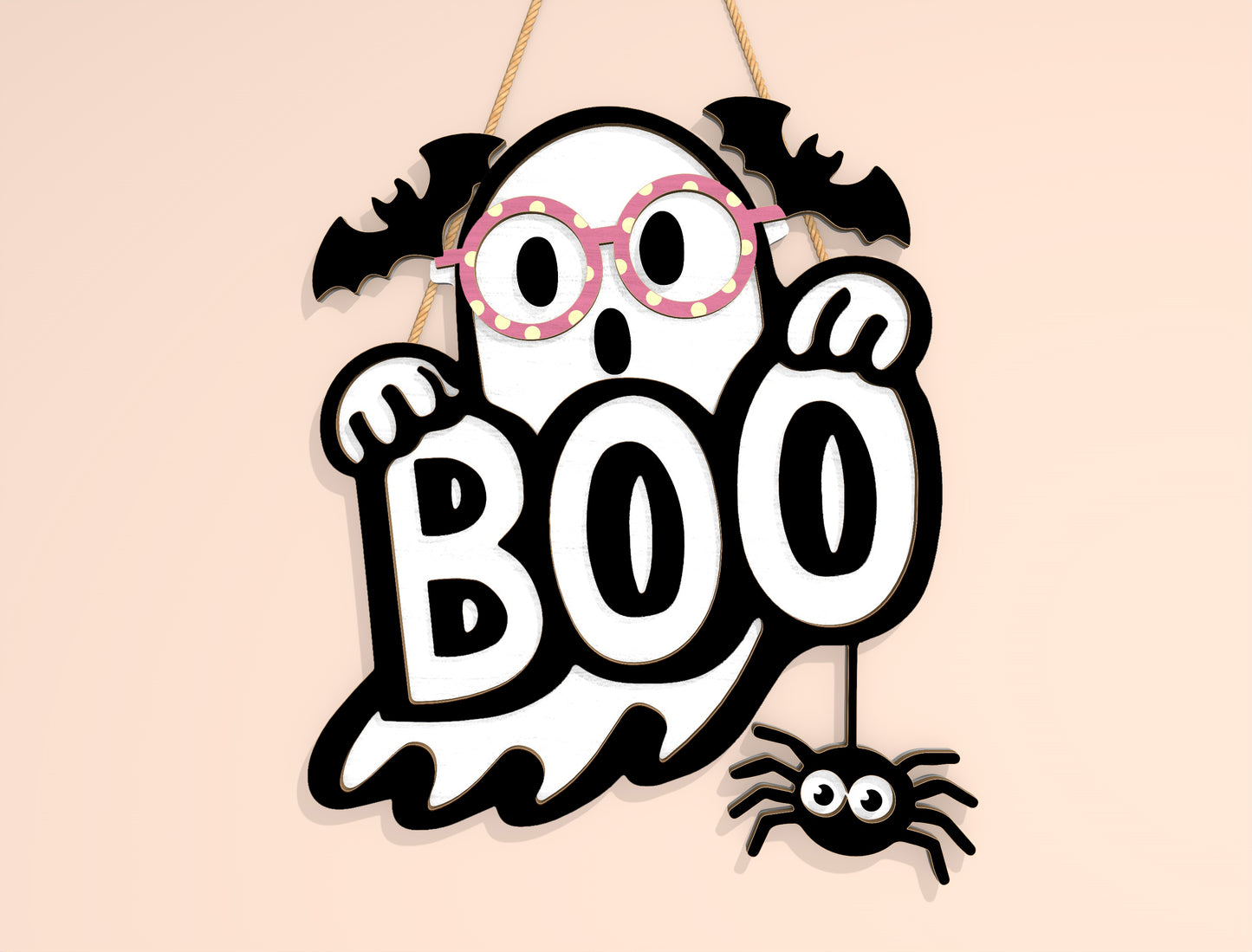 Halloween Boo Ghost Door Hanger SVG Laser Cut File | 2 Cute Spooky Designs | Funny Front Door Decor | Glowforge, xTool, LightBurn, etc.