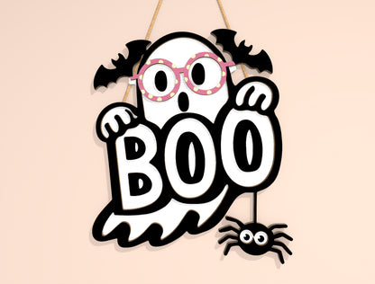 Halloween Boo Ghost Door Hanger SVG Laser Cut File | 2 Cute Spooky Designs | Funny Front Door Decor | Glowforge, xTool, LightBurn, etc.
