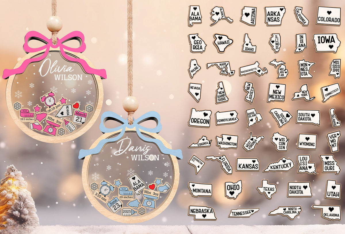 Personalized Baby Birth Announcement Christmas Ornament SVG 2