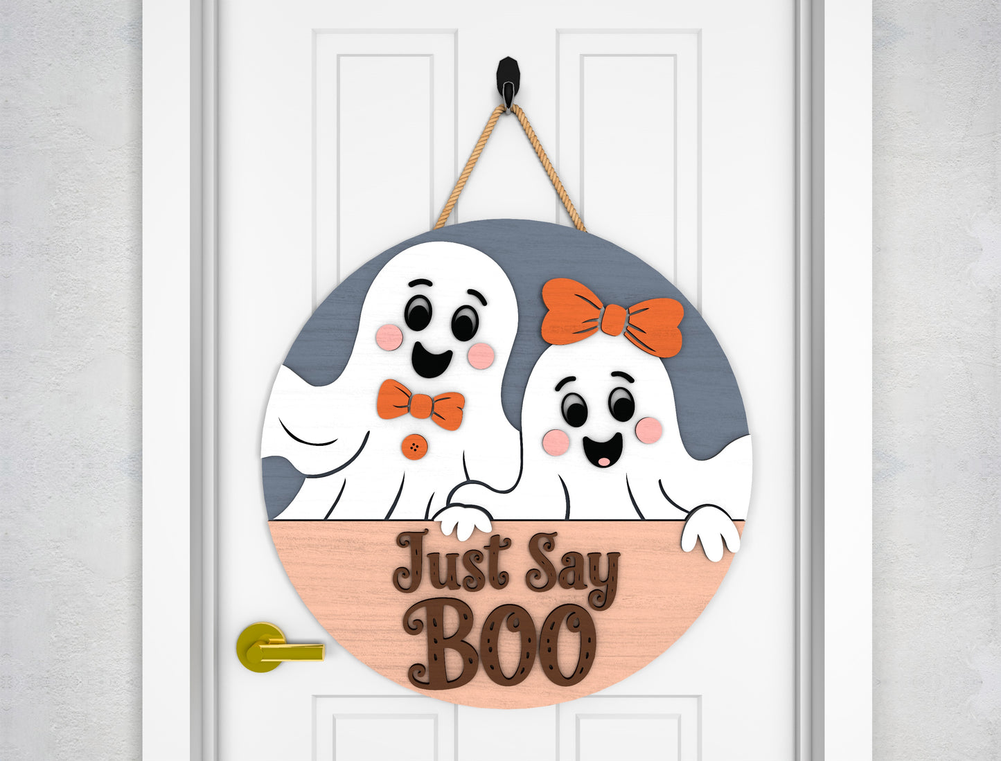 2 Cute Ghost Halloween Door Sign SVG Laser Cut Bundle for Glowforge
