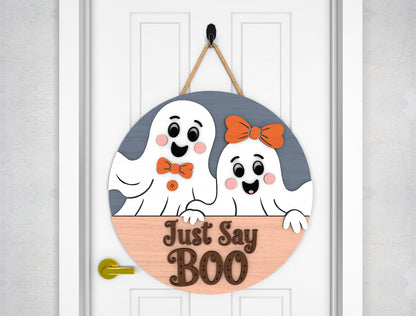 2 Cute Ghost Halloween Door Sign SVG Laser Cut Bundle for Glowforge