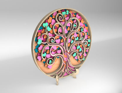 Colorful Heart Tree Round Sign SVG Multilayer for LightBurn