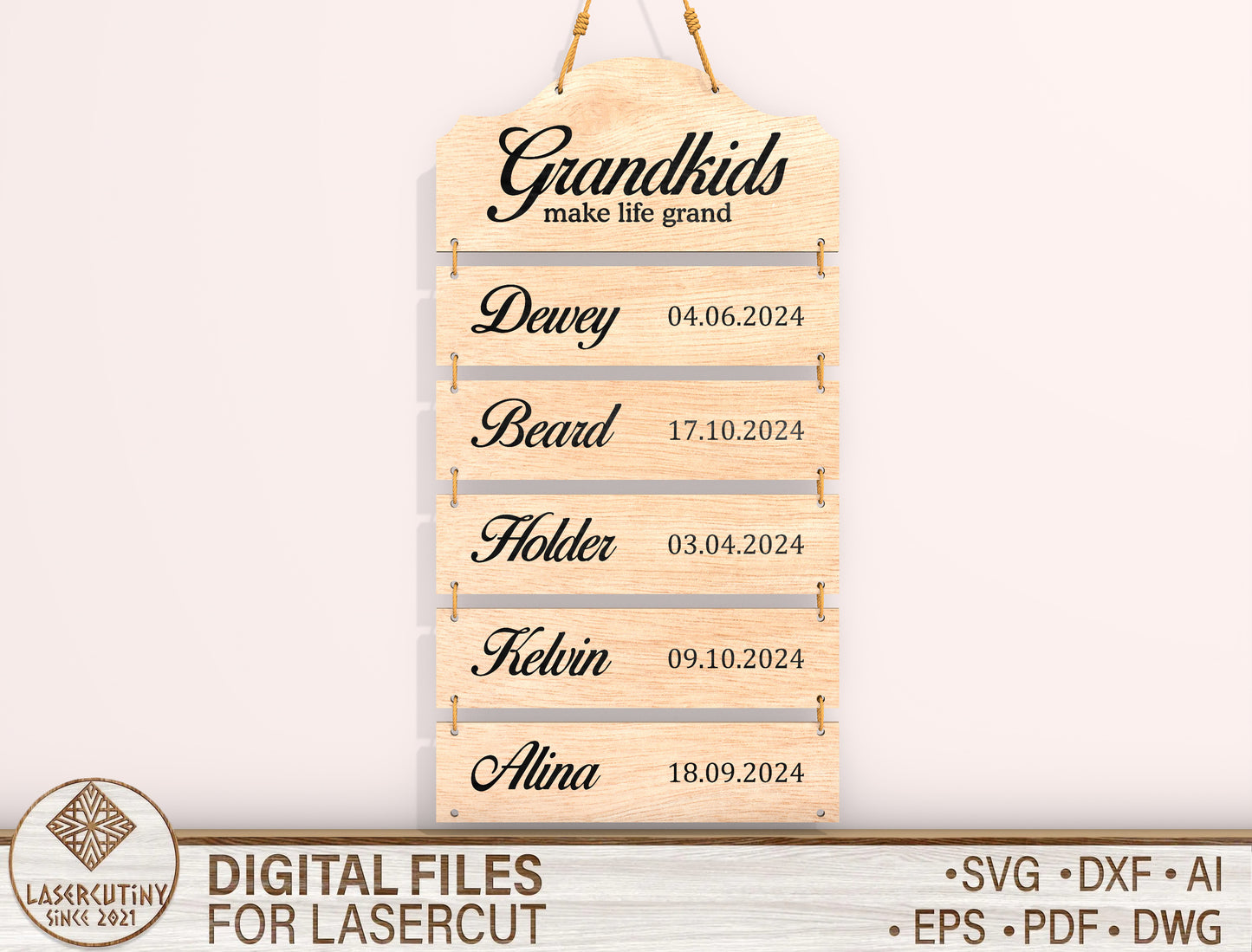 Grandkids Birth Stats Hanging Sign SVG for LightBurn and Glowforge