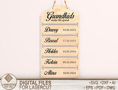 Grandkids Birth Stats Hanging Sign SVG for LightBurn and Glowforge