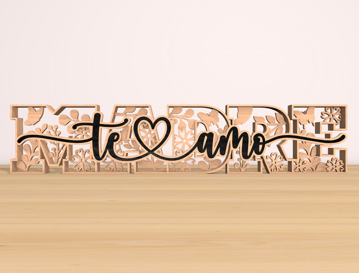 Te Amo Mom Floral Word Laser Cut File Bundle | Mother Typography Decor | Layered Wooden Letters | Glowforge, xTool, LightBurn, etc.